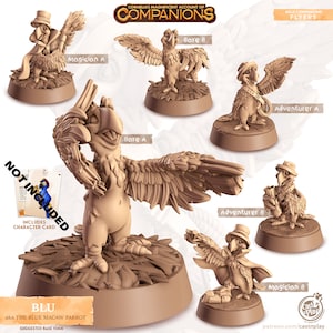 Miniatura de Papagaio Azul para Companheiro | 28 mm-32 mm | Ave Tropical Impressa em Resina 3D para D&D / Pathfinder | RPG de Mesa