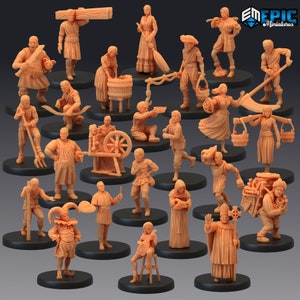 Newcombie 18 DND Miniatures Townsfolk & Hero Figures 28mm | Creative Tabletop Fantasy DND Minis for Dungeon and Dragons | for