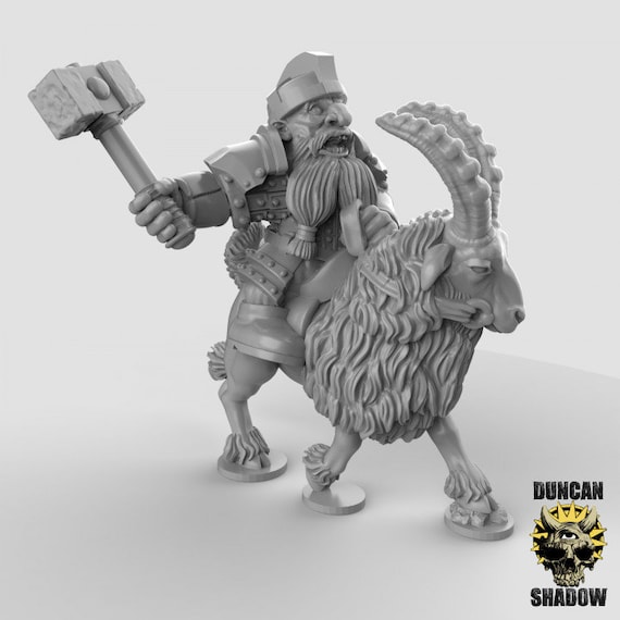 Dwarf Goat Rider Miniature | 28mm-32mm | 3D Printed Resin Dwarf