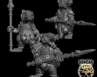 Zestaw miniatur Badgerfolk Ranger (włócznie) | 28 mm-32 mm | Drukowane w 3D żywiczne włócznie Badger Folk do D&D / Pathfinder | RPG stołowe