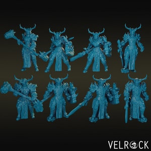 Deathknight Squad by Velrock miniature in both 32mm scale and 28mm scale, Deathknight, Death-knight, Death knight 28mm,