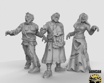 Villager Zombie Miniature Set | 28mm-32mm | 3D Printed Resin Townfolk / Guard Zombies for D&D / Pathfinder | RPG Tabletop