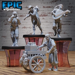 Merchant, Travelers, and Bard NPC Miniature Set | 28mm & 32mm Villager Figures for DnD, Pathfinder, RPGs, Wargames, and Fantasy Adventures