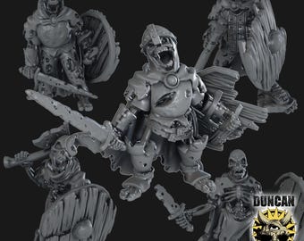 Ensemble de figurines de guerrier squelette (armes et boucliers) | 28 mm-32 mm | Combattants squelettes morts-vivants en résine imprimés en 3D pour D&D / Pathfinder