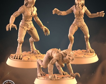 Female Werewolf Miniature | 28mm-32mm | Resin 3D Printed Lycanthrope | D&D / Pathfinder