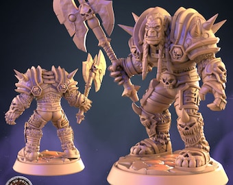 Orc War Boss Miniature | 28mm-32mm | Resin 3D Printed Orc Warlord | D&D / Pathfinder