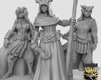 Female Tiefling Wizard Miniature Set | 28mm-32mm | 3D Printed Resin Female Tiefling Wizards / Spellcasters for D&D / Pathfinder
