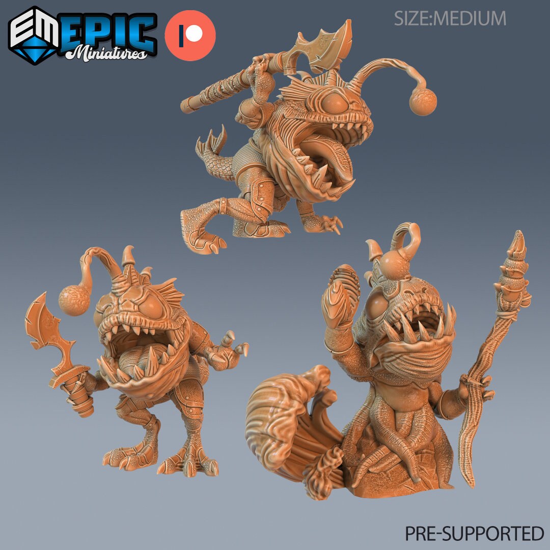 Fish-folk Anglerfish, Epic miniature, Dungeon and Dragons, RPG, Dnd, Pathfinder, monsters, Fishfolk Miniature, Fishmen, Fish monsters