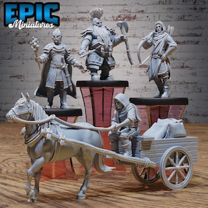 Zestaw miniatur Nocnej Straży i Wozów Kupieckich | 28 mm i 32 mm Łucznik Krasnolud, Strażnik i Wóz Kupiecki do DnD, Pathfinder, RPG i gier wojennych