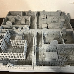 Large Modular Dungeon Tile Set for DnD – Tabletop Gaming Terrain for RPGs, Miniatures, and Fantasy Scenery