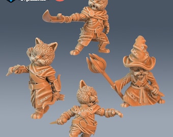 Set De 8 Miniatures Chat Folk - Figurines 28mm Non Peintes Pour DnD, Jeux De Rôle (Licence Epic Miniatures)