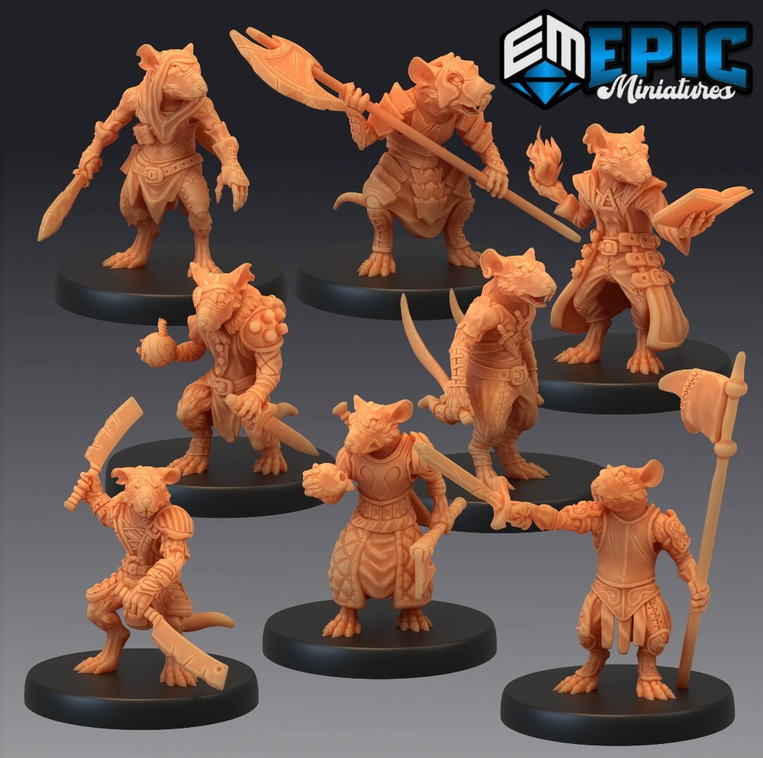 Rat Platoon, 675-682, Rodent Wars, Medium Miniature, Epic miniature, Dungeon and Dragons, RPG, Dnd, Pathfinder, Changling