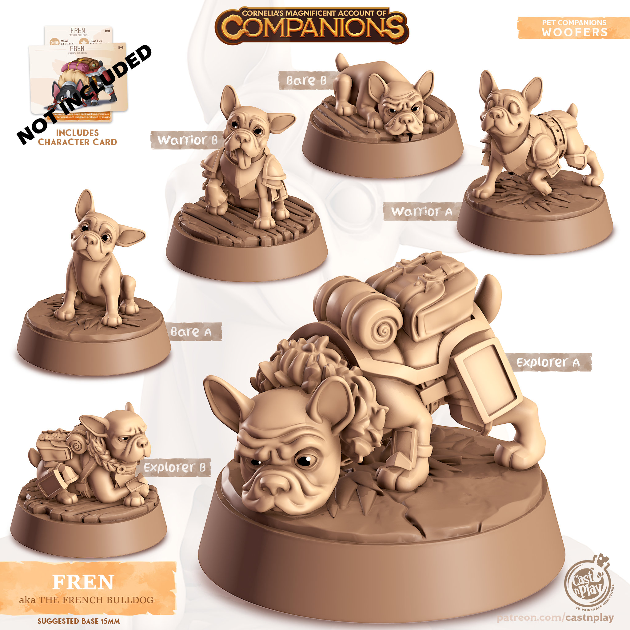 32/28mm Pug Companion, CastnPlay miniatures , Role Playing Games Miniature, WoW, Dungeon and Dragons, RPG, DnD,Dogs, Puppies, Pets.