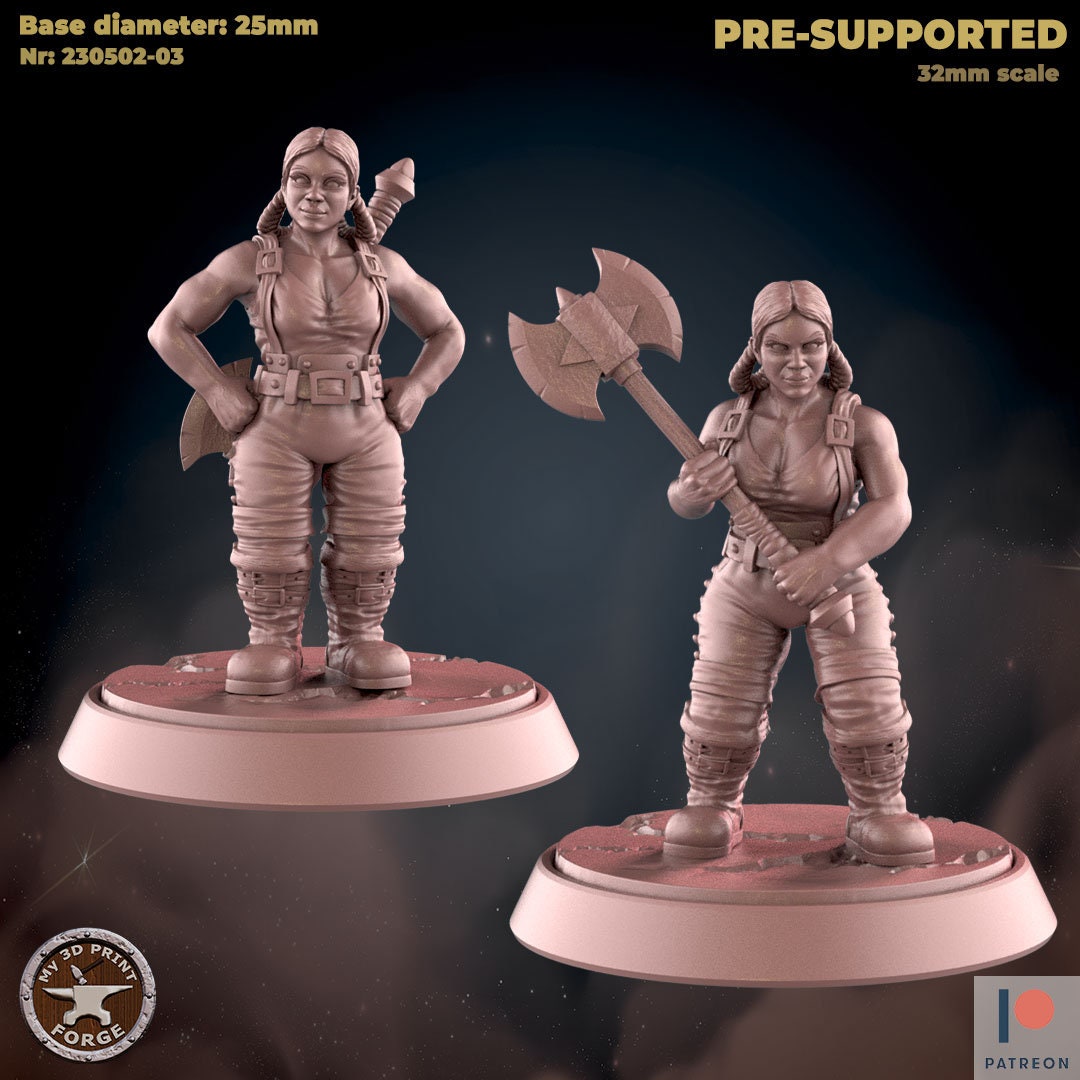 Female Dwarf Warrior / Fighter by My3dPrintForge Dnd, Dungeon and Dragon Mini, Tabletop Miniature, Miniature, Miniature female Dwarves