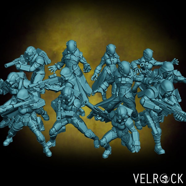 Stealth Team, Sci fi Guards perfect voor elk Scifi-spel van Velrock-miniatuur, miniatuurmodel,