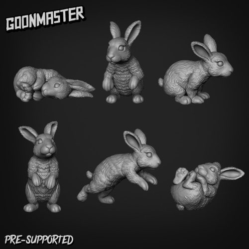 Conjunto de miniaturas de coelho familiar | Companheiro animal de resina de 28 mm a 32 mm | D&D / Pathfinder