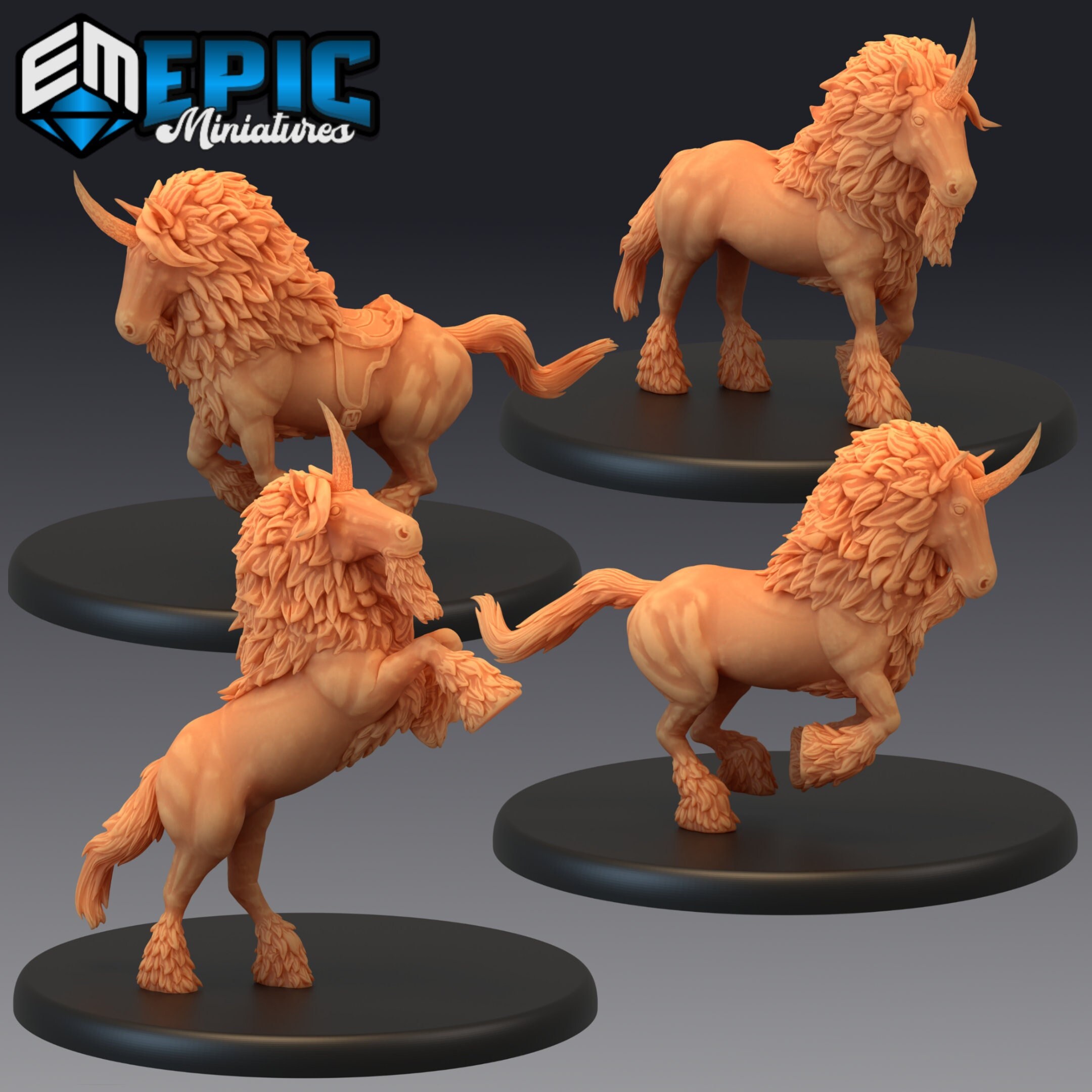 Maned Unicorn 1513-1515, Large Miniature, Epic miniature, Dungeon and Dragons, RPG, Dnd, Pathfinder, monsters,