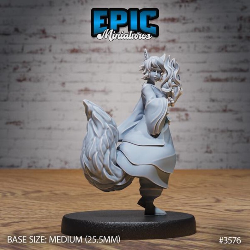 May include: A gray 3D printed miniature of a furry creature with a long tail and a human-like body wearing a long robe. The miniature is standing on a black base. The text "EPIC Miniatures" is visible in the top center of the image. The text "BASE SIZE: MEDIUM (25.5MM)" is visible at the bottom left of the image. The text "#3576" is visible at the bottom right of the image.
