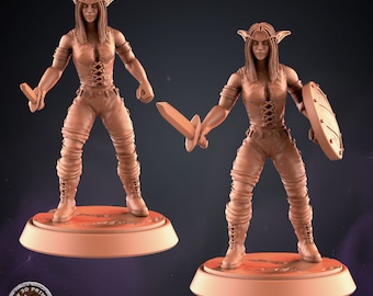 Miniatuur vrouwelijke elfenvechter | 28 mm-32 mm | 3D-geprinte elfenkrijger hars | D&D / Pathfinder