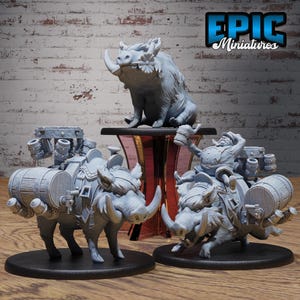 Beer Merchant Riding Boar NPC Miniature | 28mm Scale Moving Merchant Figure for DnD, Pathfinder, Tabletop RPGs, Wargames, and Fantasy Game
