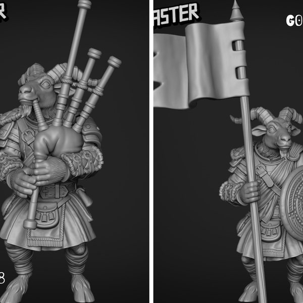 Miniaturas de hombres bestia de cabra / 28 mm-32 mm / Hombres bestia de cabra impresos en 3D de resina / D&D / Pathfinder