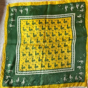 Vintage 1940s Novelty Print Pocket Square or Hankie Chickens or Roosters
