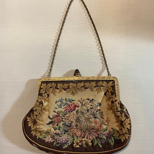 Vintage Floral Needlepoint  Handbag