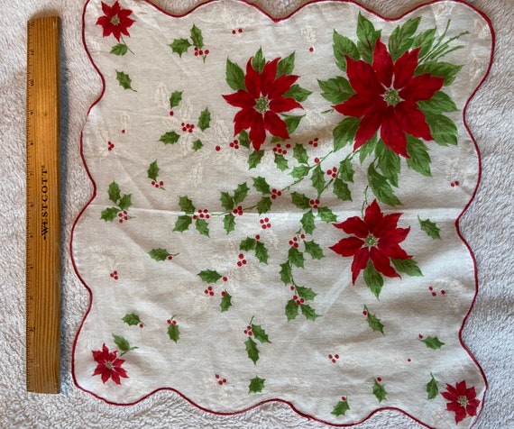 Vintage 1940s Novelty Print Cotton Christmas Handkerchief