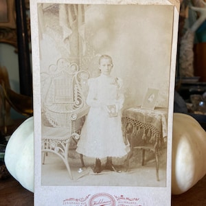 Carte de cabinet d'une jeune femme avec photos et meubles