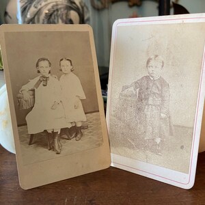 Two Instant Ancestors-Antique Victorian Photography Creepy Kid CDV Carte de Visite