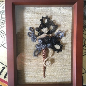 Victorian Inspired Human Hair Flower Tussie Mussie Shadowbox-SALE