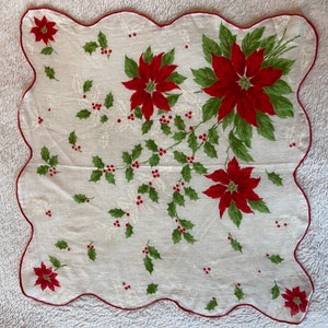 Vintage 1940s Novelty Print Cotton Christmas Handkerchief