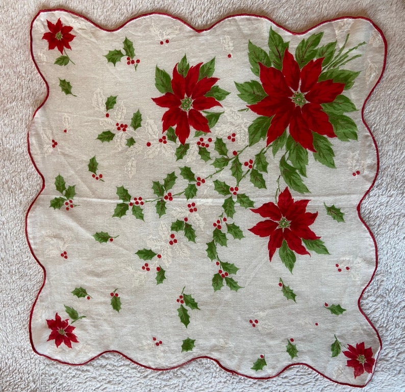 Vintage 1940s Novelty Print Cotton Christmas Handkerchief