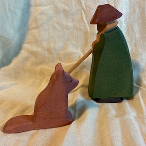 Vintage Ostheimer Shepherd  with Staff and Dog Figures Hand carved and painted from Germany