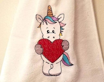 Unicorn Holding A Heart Valentine Embroidery Design- Available Sizes 6x10 5x7 4x4 INSTANT DIGITAL DOWNLOAD
