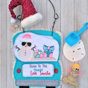 Ith Red Truck Gone To The Beach Snowman Add-On Embroidery Design (Truck Not Included)- Available Size 8x12 6x10 5x7 INSTANT DIGITAL DOWNLOAD