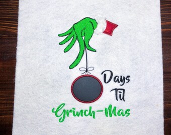 Mean Green Hand Applique Days Til Grinch-mas Archivo de bordado- Tamaños disponibles 6x10 5x7 4x4 DESCARGA DIGITAL INSTANTÁNEA