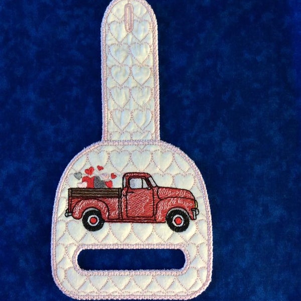 In The Hoop Vintage Valentine's Truck Towel Holder Applique Embroidery Design- Available Sizes 5x7 INSTANT DIGITAL DOWNLOAD