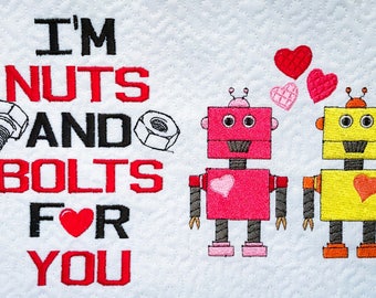 Robots- Nuts and bolts for you bundle set- Valentine- Reading pillow-Embroidery design- 5x7 & 4x4 -INSTANT DOWNLOAD