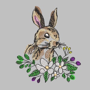 Floral Bunny Sketch Embroidery Design- Available Sizes 8x12 6x10 5x7 ...