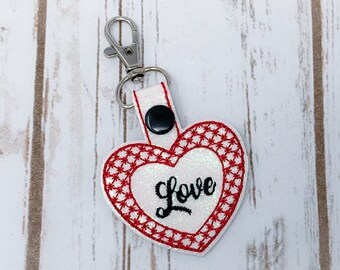 In The Hoop Heart Love Key Fob Embroidery Design- Available Sizes 4 x 4 INSTANT DIGITAL DOWNLOAD