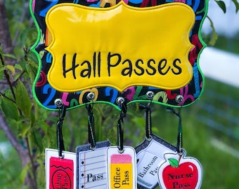 In The Hoop School Hall Pass Holder w/Hall Passes Embroidery Design- Sizes Available 8x12 6x10 5x7 INSTANT DIGITAL DOWNLOAD