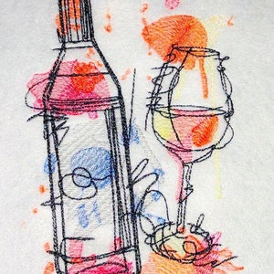 Watercolor Wine Bottle and Wine Glass Embroidery Design 6x10, 5x7 and 4x4 -INSTANT DIGITAL DOWNLOAD