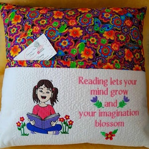 Reading lets your mind grow and you imagination blossom & Flower Girl 5x7 Reading Pillow Embroidery Design Bundle- INSTANT DIGITAL DOWNLOAD