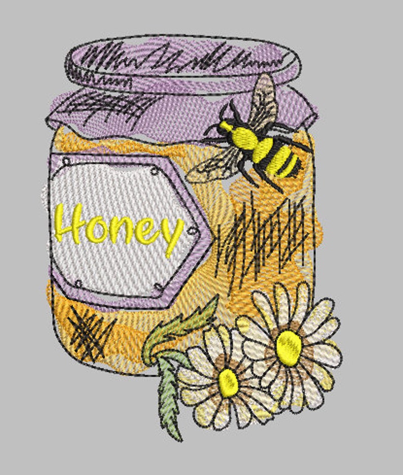 Honey Jar with Bee Sketch Embroidery Design Available Sizes Etsy
