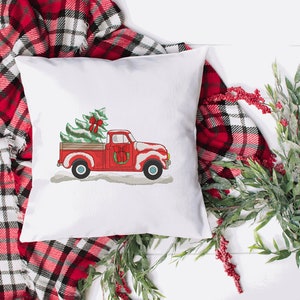 Camion de Noël rouge avec motif de broderie arbre de Noël - tailles disponibles 6 x 10 5 x 7 4 x 4 TÉLÉCHARGEMENT NUMÉRIQUE INSTANTANÉ