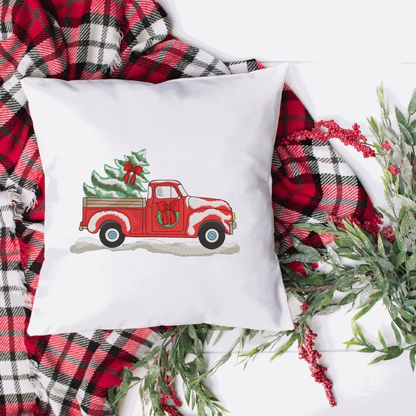 Weihnachts-Lastwagen mit Weihnachtsbaum-Stickerei, 6 x 10, 5 x 7, 4 x 4 Stickdatei, SOFORTIGER DIGITALER DOWNLOAD