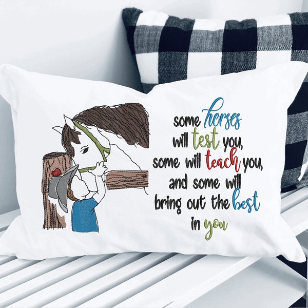 Sketch Filled Boy Loves Horse and Horse Saying Embroidery Design- Sizes Available 5x7 6x10 INSTANT DIGITAL DOWNLOAD