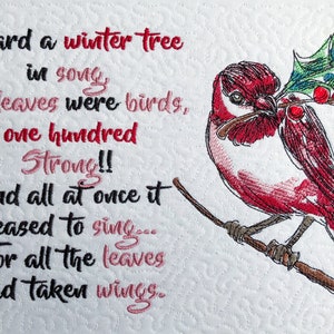 Watercolor Sketch Bird with Winter Song Saying Embroidery Design- Sizes Available 6x10 5x7 4x4 INSTANT DIGITAL DOWNLOAD