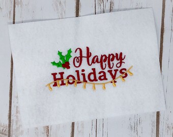 Happy Holidays Embroidery Design- Available Sizes 6x10 5x7 4x4 INSTANT DIGITAL DOWNLOAD